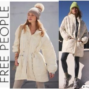 FREE PEOPLE NEW WITH TAG PACKABLE PUFFER PONCHO Women's Cream Quilted Jacket
